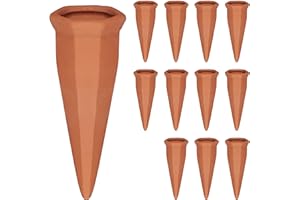 Relaxdays Tonkegel Bewässerung, Gießkegel 12er Set, für 1,5 L PET-Flaschen, Zimmerpflanzen & Balkonkästen, terrakotta