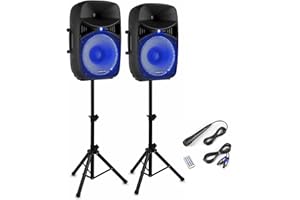 Vonyx VPS152A, 1000W Aktivlautsprecher Bluetooth, PA Lautsprecher Boxen Aktiv Ständer, 2X Mikrofon, PA Anlage Komplettset, 15 Zoll, USB, MP3, DJ Boxen, DJ Set Komplett, Partybox