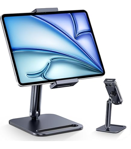 Zienstar-Tablethouder,Opvouwbaar,van Aluminium,360 Graden Draaibaar,Verstelbaar voor Tablet, iPad, Mobiele Telefoon van 4 tot 14 inch (Zilver