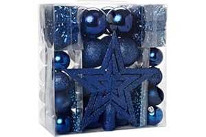 HEITMANN DECO Weihnachtsbaum-Schmuck Set 45-tlg. – Blau – inkl. Baumspitze, Kugeln, Girlanden & Perlketten – bruchsicherer Kunststoff