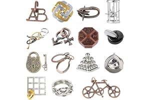 Holzsammlung 15 Pièces Casse Tete Metallique, Jeux Casse Tête Metal, Métallique Wire Set IQ Puzzle, Esprit Test Jeu Educatif Logic Jouet Classique Cadeau pour Adulte et Enfant