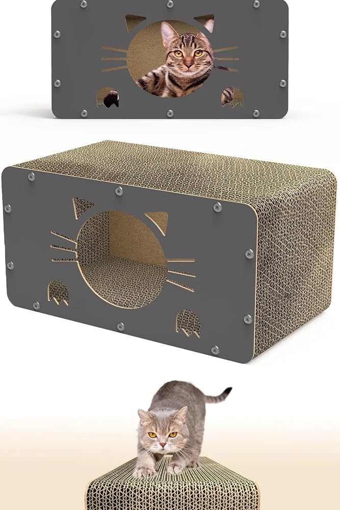 ATAPET Tırmata Doğal Karton Kedi Tırmalaması Kedi Tırmalama Kanepesi Tahtası Kedi Tırmalama Evi (Karton/Antrasit)