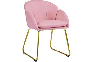 Yaheetech Silla Comedor Silla Tapizada Terciopelo Sillon para Dormitorio Silla para Comedor Cocina Pata Metal Silla Sala de Estar Rosa Claro