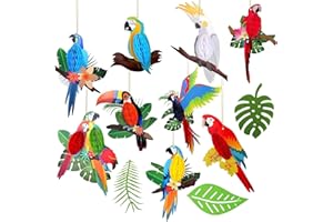 THXFUNAREA 12 pièces Oiseaux tropicaux Découpages en nid d'abeille, Suspendu Papier perroquet Découpages Hawaïen Plage d'été Fête Luau Décorations Safari Décoration de salle de classe