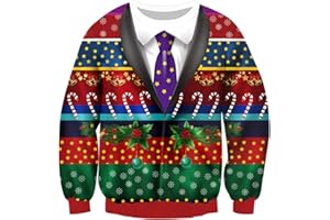 RAISEVERN Śmieszna brzydka świąteczna bluza z nadrukiem 3D dla kobiet i mężczyzn na Boże Narodzenie, z Mikołajem, z długim rękawem