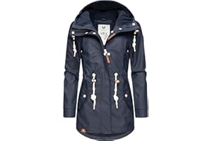 Ragwear Damen Übergangsjacke langer Regenmantel wasserdicht leicht gefüttert mit Kapuze Monadis Rainy Intl. XS-6XL