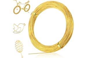 TOSAVGA Fil D'artisanat en Aluminium 1mm X 50 M, Fil de Fer Souple Loisir Creatif, Flexible Fil Aluminium, Fil Doré, Fil à Bijoux pour Bricolage, Fil Tricotin, Fil en Aluminium pour DIY Creatif (Or)