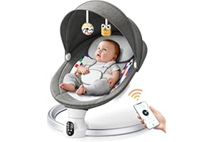 Hlieeosfcn Babywippe für Kinder,Babywippe Elektrisch mit 5 Natürlichen Schaukelgeschwindigkeiten,Elektrische Babyschaukel mit Musik, Nutzbar ab der Geburt bis ca. 6 Monaten,Fernbedienung,Grau