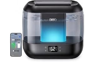 Dreo Smart luftfuktare för sovrum, 4 L cool dimmluftfuktare för hembaby, fuktighetssensor, autoläge, 32 H senast, oljediffusor, 28 dB tyst ultraljudsluftfuktare för stort rum inomhus, fungerar med