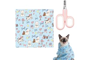 GIEEU 2 Pièces Couverture Toilettage Chat,Couverture Auto-adhésive,Couverture pour Burrito,Apaisante,Anti-Morsure,Nettoyage des Oreilles,Outil Multifonctionnel(50x50cm,avec Coupe-Ongles)
