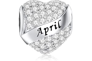 DALARAN Birthstone Charms fit Pandora Charms Bracelet 925 Sterling Silver Heart Bead Charms