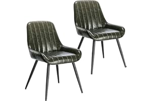 Lestarain Dining Chairs Set of 2 Vintage Kitchen Counter Chairs Lounge Leisure Living Room Corner Chairs With Metal Legs PU Leather Seat and Backrests,Dark green