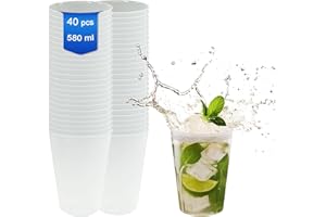8around- 40 Vasos 580 ml Plástico Flexible Reutilizable Lavable. Coctel Mojito Cubata Sidra Fiesta Camping Halloween (40 Vasos(Translucidos))