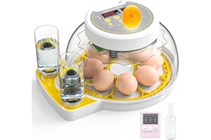 DEZHXHE Egg Incubators for Hatching Eggs, 8 Eggs Incubator with Humidity Display, Egg Incubator with Automatic Egg Turning and Humidity Control-Day timer Yellow