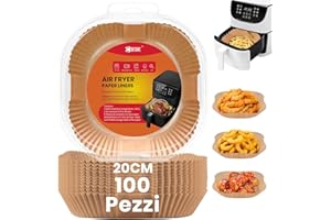 BISNIE Papier do pieczenia frytkownicy na gorące powietrze, 100 sztuk, nieprzywierający, wodoodporny, olejoodporny, jednorazowe miseczki do frytkownicy na gorące powietrze, do frytkownicy na gorące