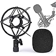 SUNMON ATR2100x-USB Mic Shock Mount Holder with Foam Windscreen for Absorbe Vibration and Noise, Pop Filter Suitable for ATR2100x-USB, ATR2100-USB Dynamic Microphone