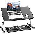 SAIJI Leather Laptop Bed Tray Table, Adjustable Laptop Stand with Removable Stopper, Portable Lap Desks with Foldable Legs, Notebook Stand Breakfast Reading Desk for Sofa Couch(Large,Black)
