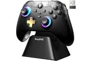 AKNES EasySMX D05 Bezprzewodowy Kontroler Gamingowy z Dokującą Stacją Ładowania dla PC/Switch/iOS/Androi, Joystick i Triggers Hall Effect, 2 Programowalne Przyciski Tylne - Czarno