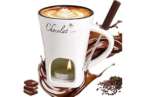 BAISHUWU Tasse à Fondue au Chocolat, 130 ML Services à Fondue au Chocolat, Tasse à Fondue au Chocolat en Céramique, Tasse à Fondue avec Fourchette et Bougie À Thé, Tasse à Fondue pour Bonbons et Chocolat