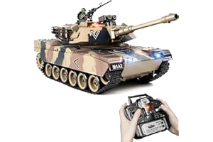 SUPDEX Carro Armato Telecomandato M1A2, 1:18 RC Tank Militare Desertico con Fumo, Suoni, Luci e Sparo BB, Carro Armato Radiocomandato Realistico, Modello di Carro Armato per Adulti e Bambini 6+