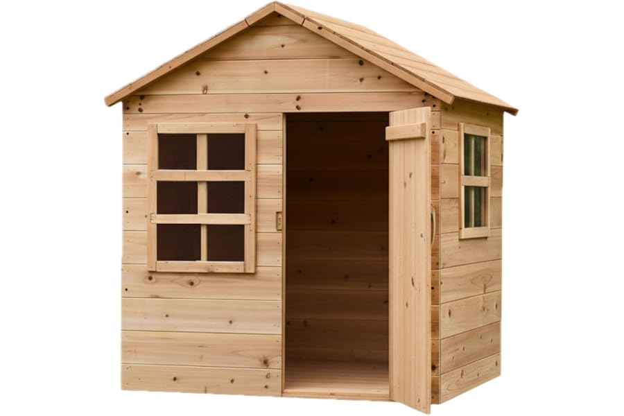Big Game Hunters Evermeadow Wooden Playhouse with Floor, Real Door & Windows – Large Indoor/Outdoor Playset for Kids & Toddlers – Easy Build