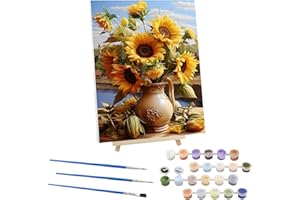 EOBROMD Flower Paint by Numbers for Adults on Framed Canvas, Sunflower Paint by Numbers Kits with Wood Easel, Oil Acrylic Craft Art Painting Kits for Home Wall Decor 12x16 in