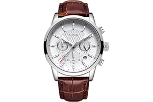LIGE Orologio da uomo con cronografo, impermeabile, al quarzo, analogico, in acciaio inox, con cinturino in pelle e calendario