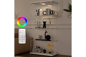 Aplancee Glasvitrine Standvitrine in Weiß mit LED, 164 * 36.3 * 80.5cm Vitrinenschrank mit 4 Glasböden & 2 Türen aus gehärtetem Glas, Vitrine für Wohnzimmer Büro Sammlerstücke Bücher Wein