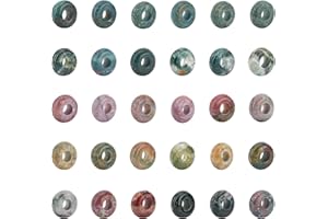 NBEADS 30 pz Perline Europee, Perline Allentate in Agata Indiana Naturale Perline con Foro Grande per Bracciale con Ciondoli Collana Orecchini Gioielli Makin, Foro: 4 mm