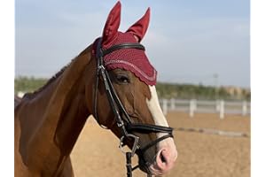 TGW RIDING Fliegenhaube Masques Anti-Mouches d'équitation,Hores Fly Veil.Horse Ear Bonnet,Full/Pony (Full, Burgundy)