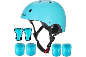 BURSUN Kids Bike Helmet Toddler Helmet for 2-15 Years Old Boys Girls, Adjustable Kids Skateboard Helmet with Knee & Elbow Pads Wrist Guards Set for Cycling Scooter BMX Roller Skating