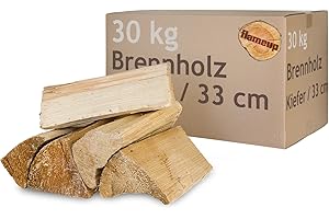 Kiefer Brennholz Kaminholz Holz 5-500 kg Für Ofen und Kamin Kaminofen Feuerschale Grill Feuerholz Holzscheite Wood 33 cm kammergetrocknet Flameup, Menge:30 kg