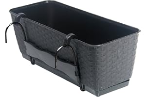 ‎UNBEKANNT Blumenkasten Balkonkasten Blumentopf Rattan Optik Ratolla mit Halterungen Untersetzer 2 Größen 4 Farben von rg-vertrieb (400 Anthrazit)