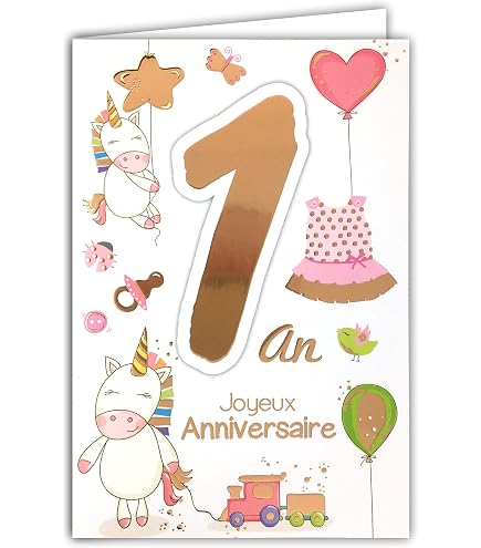 Age MV 69 – Geburtstagskarte „Joyeux Anniversaire“ Für 1 Jahr Baby, Mit Igel-Motiv, Personalisierbar