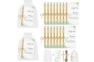 OFFCUP Lot de 15 Stylo à Bille Merci, Stylo à Bille en Bambou Merci pour Tout Personnalisé avec Carte et Sac en Organza Stylos Cadeau pour Famille et Amis école Collègues Enseignants