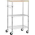 Amazon Basics - Carrello da cucina per microonde 2 ripiani, su ruote, In legno/cromato