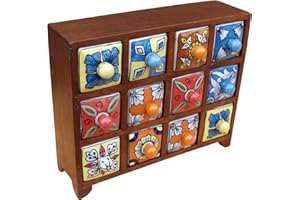 GURU SHOP Szafka apteczna z kolorowymi ceramicznymi szufladami, skrzynka na przyprawy – 4 x 3 przegródki, model 1, brązowa, 24 x 30 x 10 cm, puszki, pudełka i szkatułki