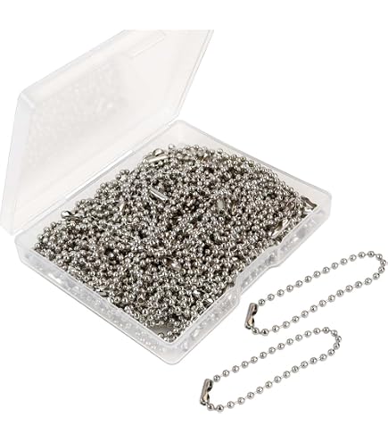 JDYYICZ 100-Pack 3.5" Stainless Steel Ball Bead Chains – Nickel Plated, 2.4mm Diameter, With Connectors, For Keychains & DIY Crafts