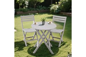 TAO ONE Juego de bistró plegable de plástico, juego de bistró de patio de 3 piezas, mesa y sillas portátiles para interiores y exteriores con respaldo, juego de muebles de patio plegables para balcón