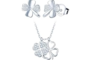 Yumilok-collar de mujer de S925 pendientes de circonitas de plata esterlina tamaño ajustable con trébol de cuatro hojas de la suerte