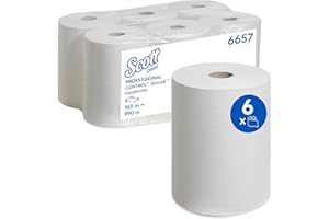 ‎SCOTT Scott gerollte Papierhandtücher Slimroll, 1-lagige, saugfähige und reißfeste Papierhandtuchrollen, FSC-zertifiziert, weiße Handtücher für Spender, 6 Rollen x 165 m, (990 m insg.), Artikel-Nr. 6657