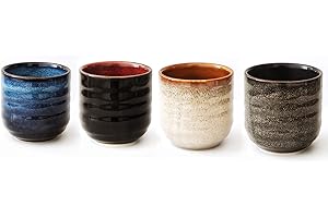 Lxuwbd Set da tè in ceramica in stile giapponese, tazza da tè, tazza da caffè, Yerba Mate, set di 4 tazze in ceramica (4 colori)