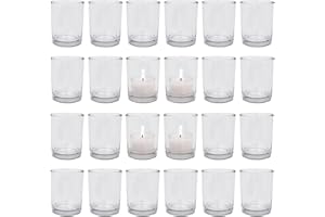 24 Teelichthalter PUR | Teelichter Glas Rund - Windlicht Set | Ø 5,5 cm H 6,5 cm | Teelichtgläser für Tischdeko bei Hochzeit & Geburtstag | Kerzen Gläser auch für Dessert - DecoLite
