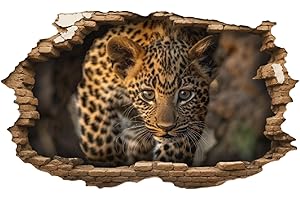 ‎SAMUNSHI Samunshi® Wandaufkleber Wandriss mit Leopard Tier Motive als Wandsticker Fenster in andere Welt Portal für Kinderzimmer Aufkleber Küche Wallart 50x30cm