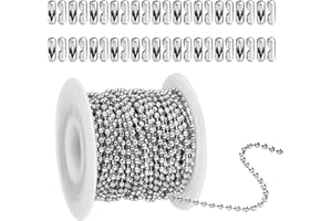 JETOHIX 30 Feet Ball Bead Chain,Beaded Roller Chain Metal Beaded Pull Chain Extension with 50 Matching Connectors Clasps fot Jewelry Making DIY Crafts(2.5mm)