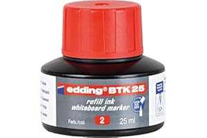 edding BTK 25 tinta de recarga para marcador de pizarra blanca - rojo - 25 ml - con sistema de dosificador por goteo para una recarga rápida de casi cualquier marcador de pizarra blanca edding