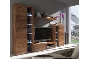 BROMARKT Samba Wohnwand - Wohnzimmer Möbel Set 4 Teile - Wohnzimmerschrank - Schrankwand Wohnzimmer - Wohnwand Modern - Wohnwand Wohnzimmer - Wandschrank Wohnzimmer - Lefkas Eiche