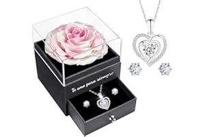 Miofula Rosa Eterna Regalos Originales para Mujer, Flores Preservadas Caja de Regalo con Collar y Aretes, Regalo Aniversario Mujer, Regalos Navidad Mujer Regalo Novia Mama para San Valentin Cumpleaños