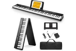 Donner DP-10 Teclado de Piano Portátil 88 Teclas para Principiantes, Teclado de Piano Plegable Bluetooth con Acorde, Grabación, Kit de Batería, Paquete de Piano Digital Plegable con Pedal, Bolsa