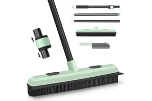 DALIPER Upgraded Rubber Broom Pet Hair Remover with Squeegee Fur Sweeper Small Detailing Lint Brush to Fluff Carpet Rug Tile Hardwood Floor